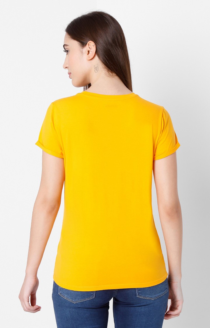 spykar | Spykar Yellow Cotton Slim Fit T-Shirt For Women 4