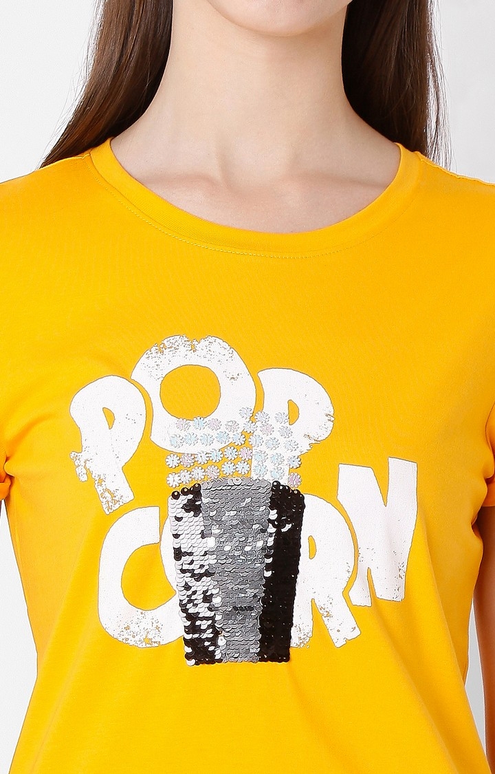 spykar | Spykar Yellow Cotton Slim Fit T-Shirt For Women 5