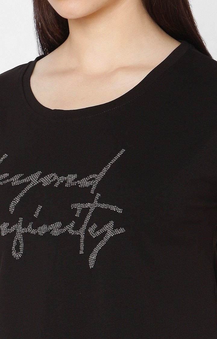 spykar | Spykar Black Cotton Slim Fit T-Shirt For Women 5