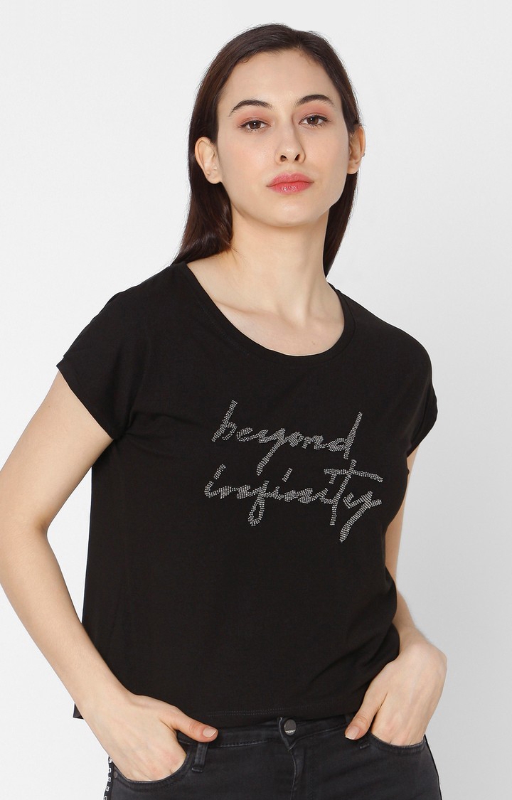 Spykar | Spykar Black Cotton Slim Fit T-Shirt For Women
