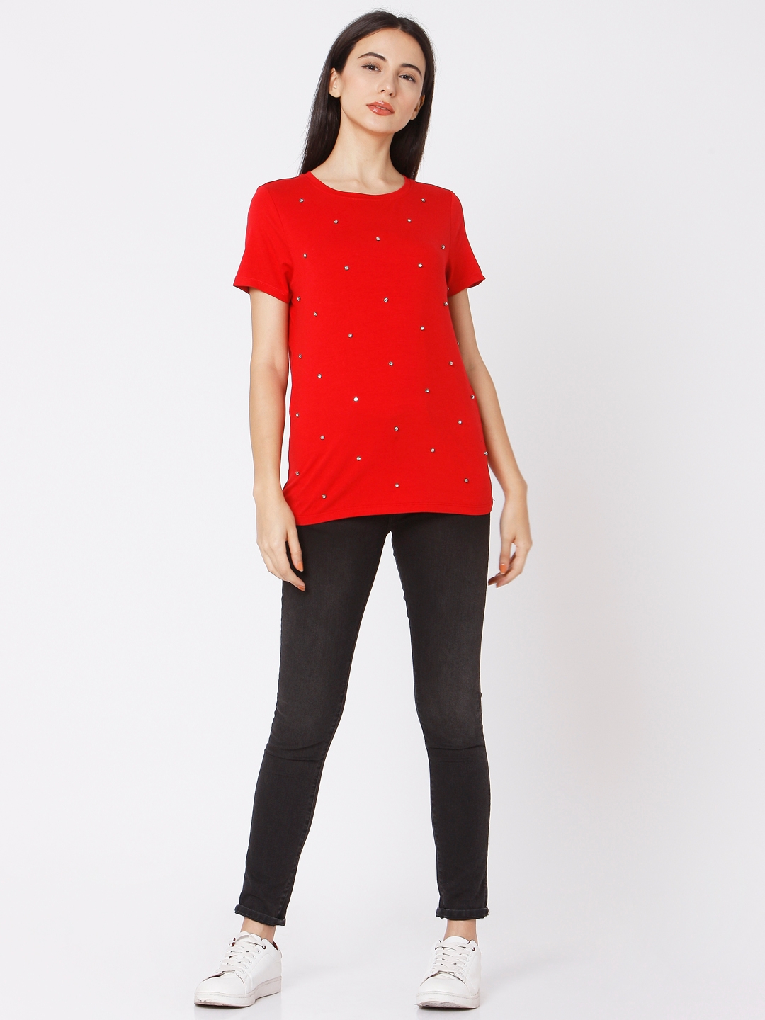 Spykar | Spykar Red Cotton Slim Fit T-shirt For Women