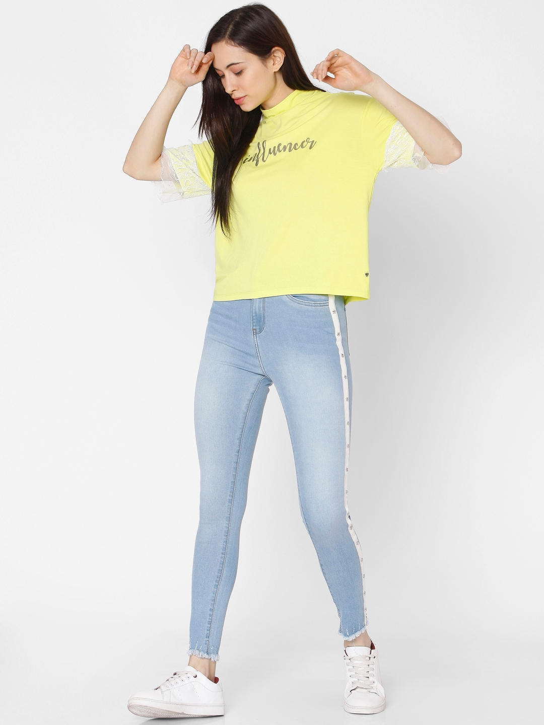 Spykar | Spykar Yellow Cotton Slim Fit T-shirt For Women