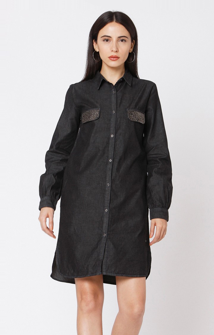 Spykar Black Cotton Regular Fit Dress For Women