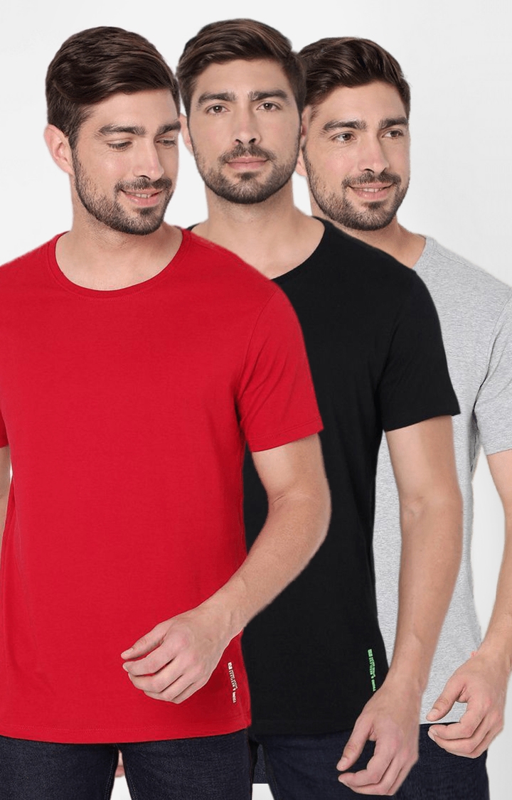 Spykar Grey Cotton Slim Fit T-Shirt For Men - Pack Of 3