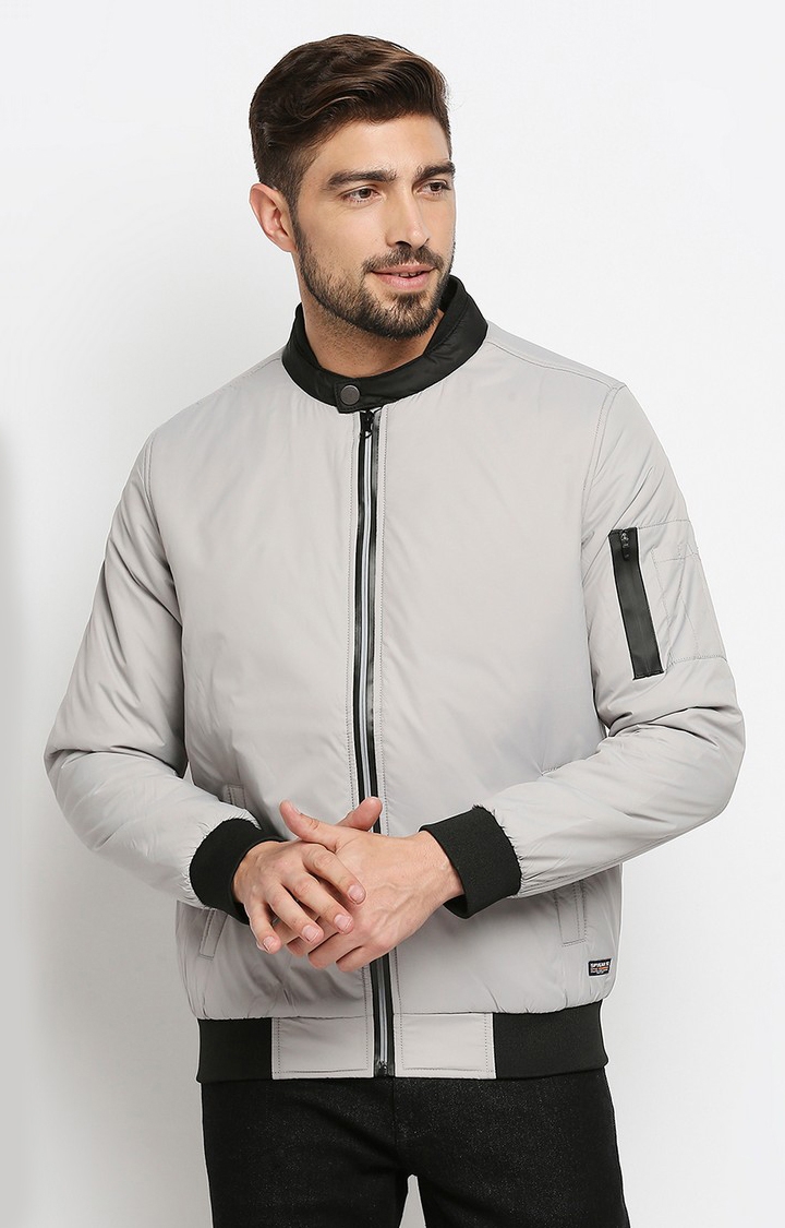 spykar | Spykar Grey Polyester Regular Fit Bomber Jackets For Men