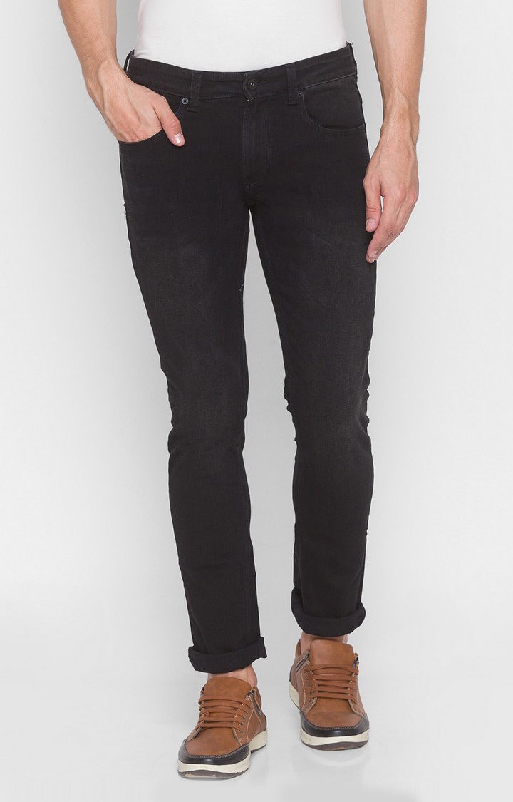 Men's Black Cotton Solid Skinny Jeans