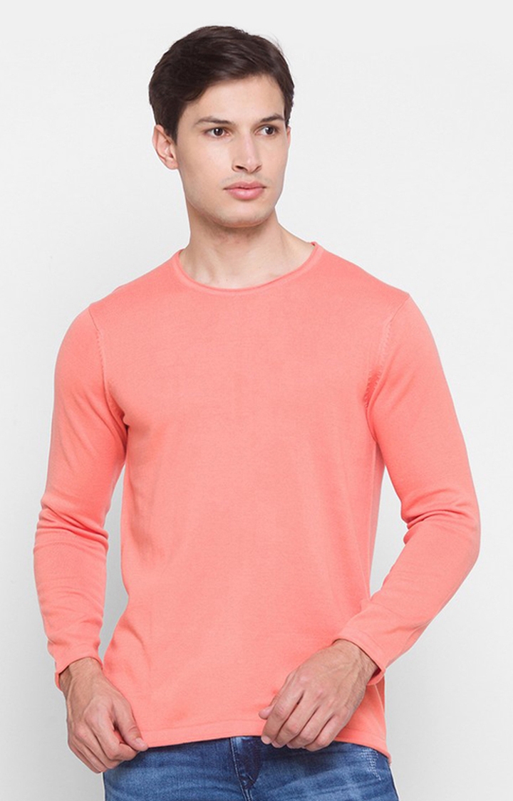 Spykar Coral Cotton Regular Fit Sweater For Men