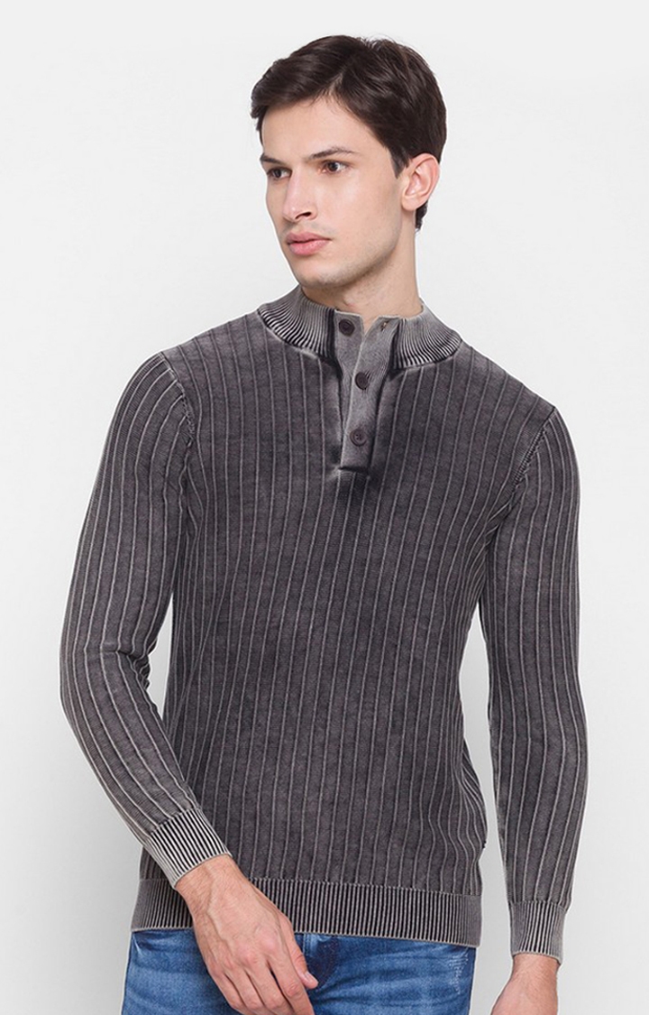 Spykar | Spykar Grey Cotton Men Sweater