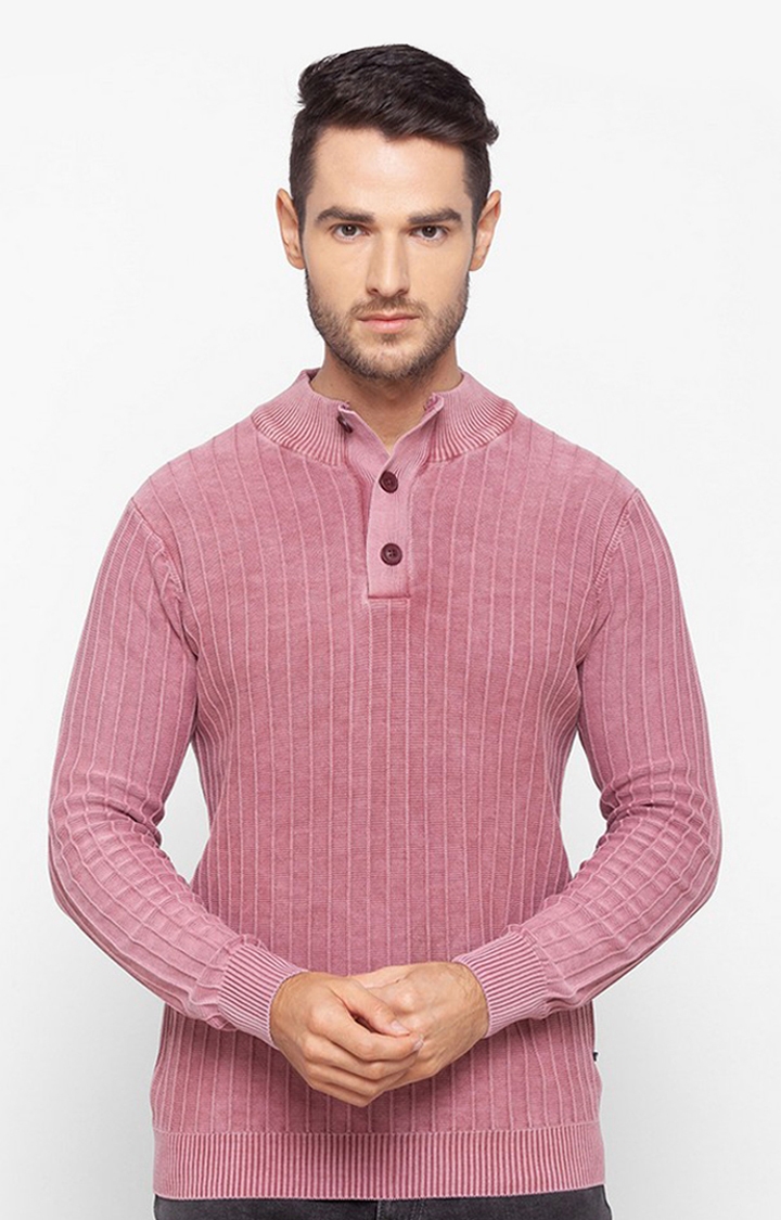 Spykar | Spykar Pink Cotton Men Sweater