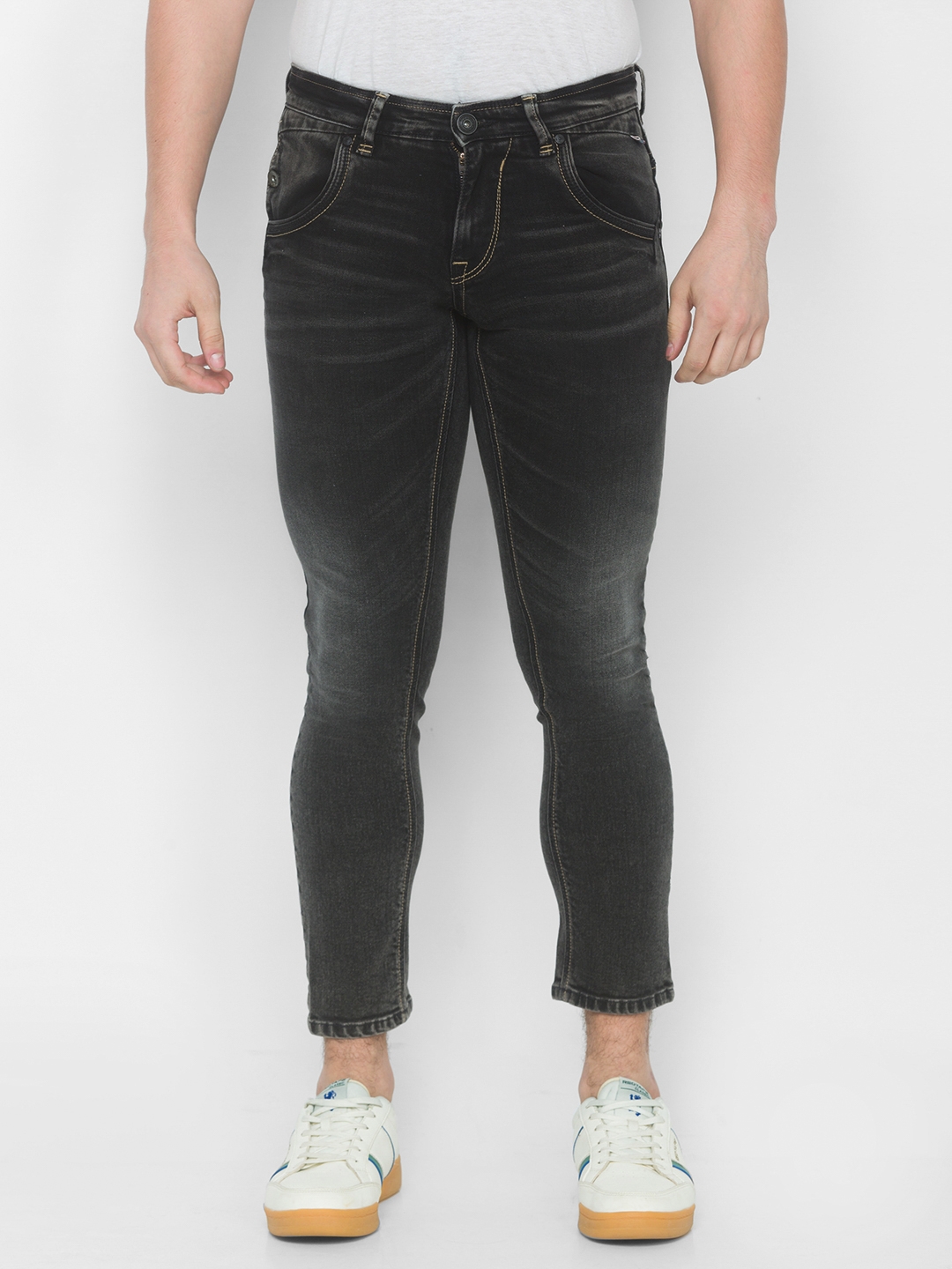Men's Black Cotton Solid Slim Jeans