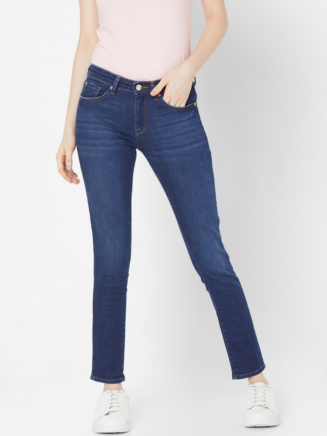 Women's Blue Lycra Solid Skinny Jeans