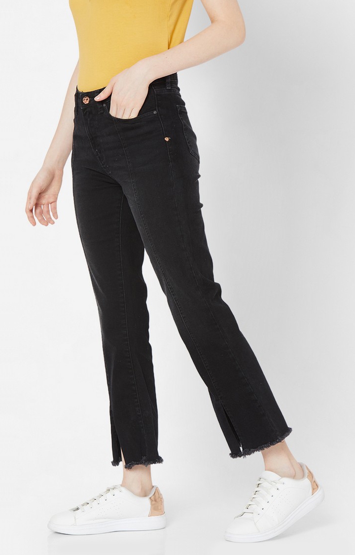 Women's Black Lycra Solid Bootcut Jeans