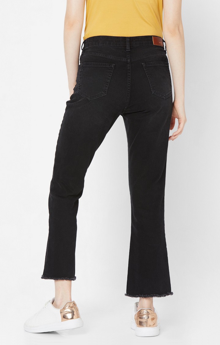 Women's Black Lycra Solid Bootcut Jeans