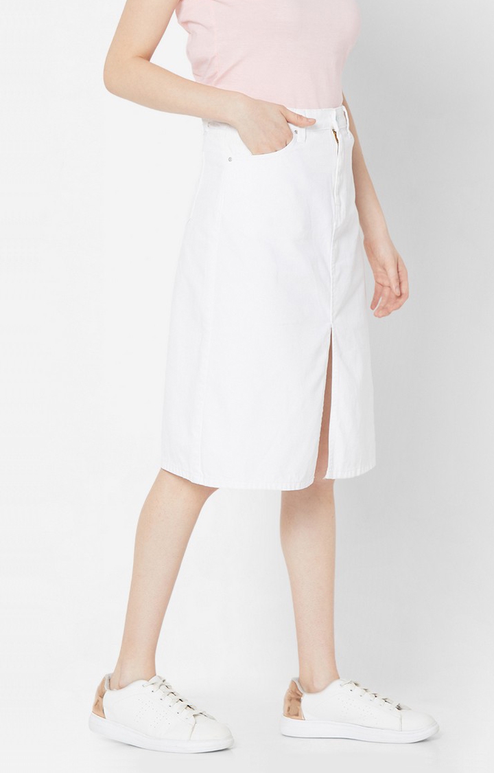 Spykar White Cotton Regular Fit Skirts For Women