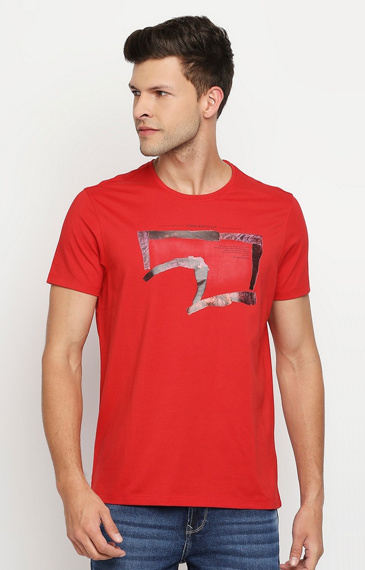 Spykar | Spykar Red Cotton Men T-Shirt