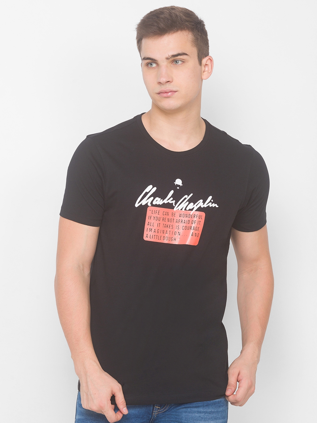 Spykar | Spykar Black Cotton Men T-shirt