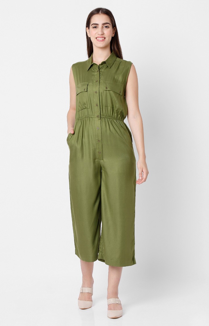 Spykar Green Cotton Regular Fit Dress For Women