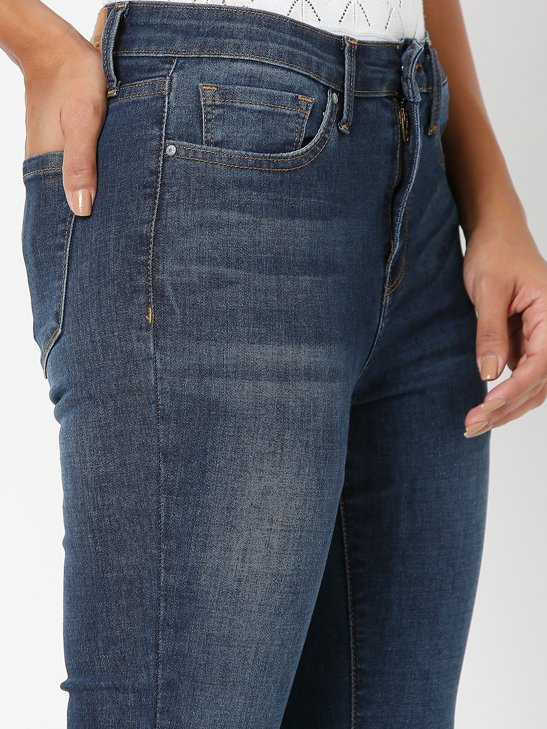 Women's Blue Cotton Solid Bootcut Jeans
