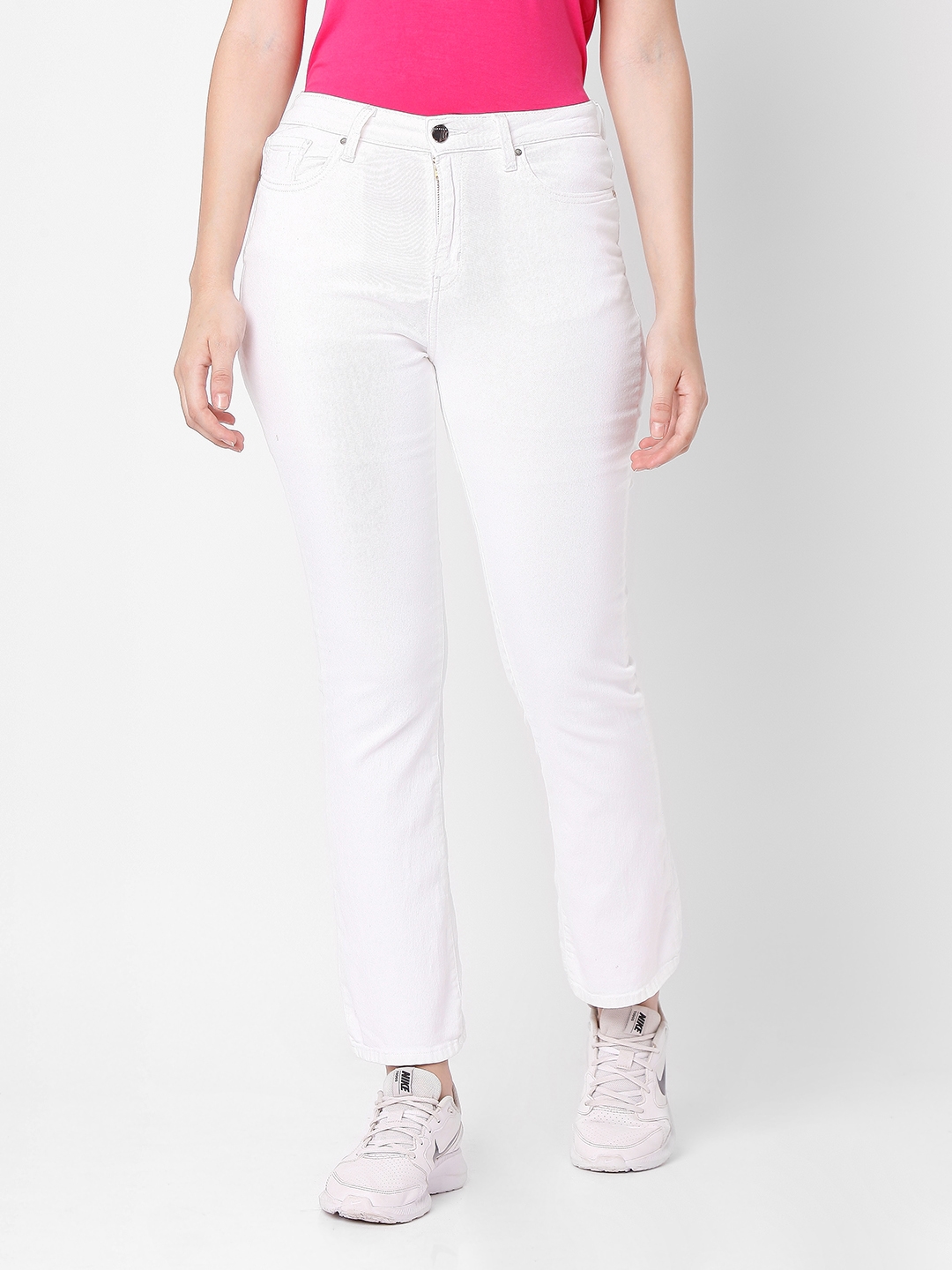 Women's White Cotton Solid Slim Jeans