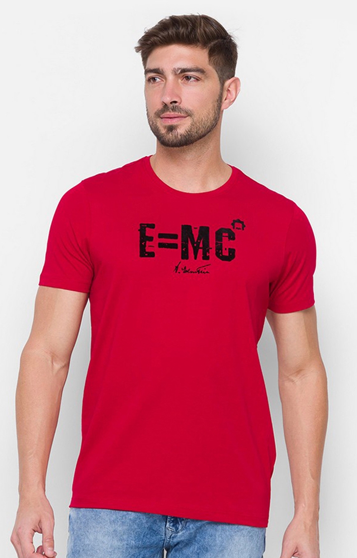 Spykar | Albert Einstein By Spykar Red Cotton Slim Fit T-Shirt For Men