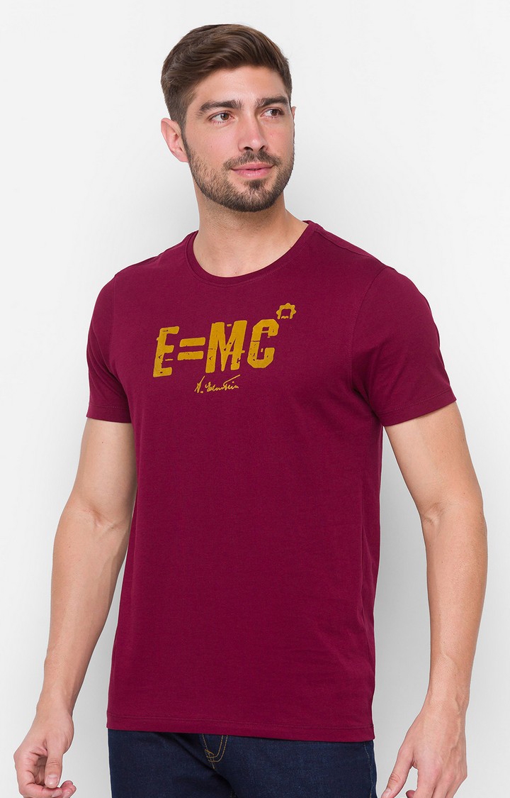 Albert Einstein By Spykar Red Cotton Slim Fit T-Shirt For Men