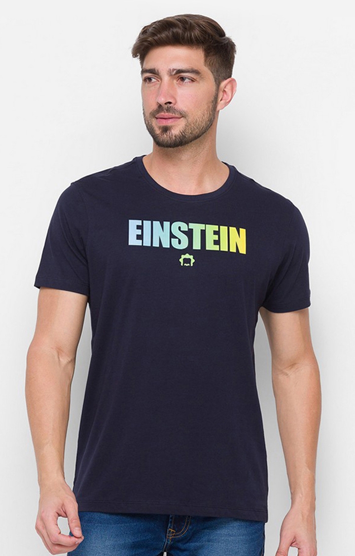 Albert Einstein By Spykar Blue Cotton Slim Fit T-Shirt For Men
