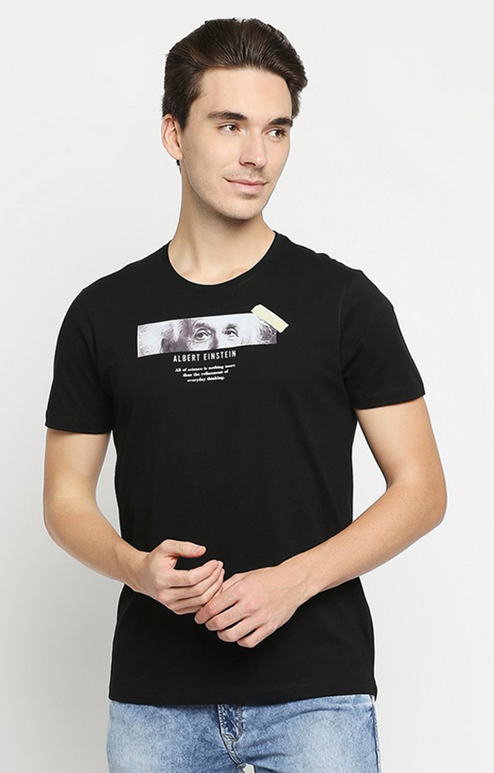 Spykar Black Cotton Printed T-Shirts