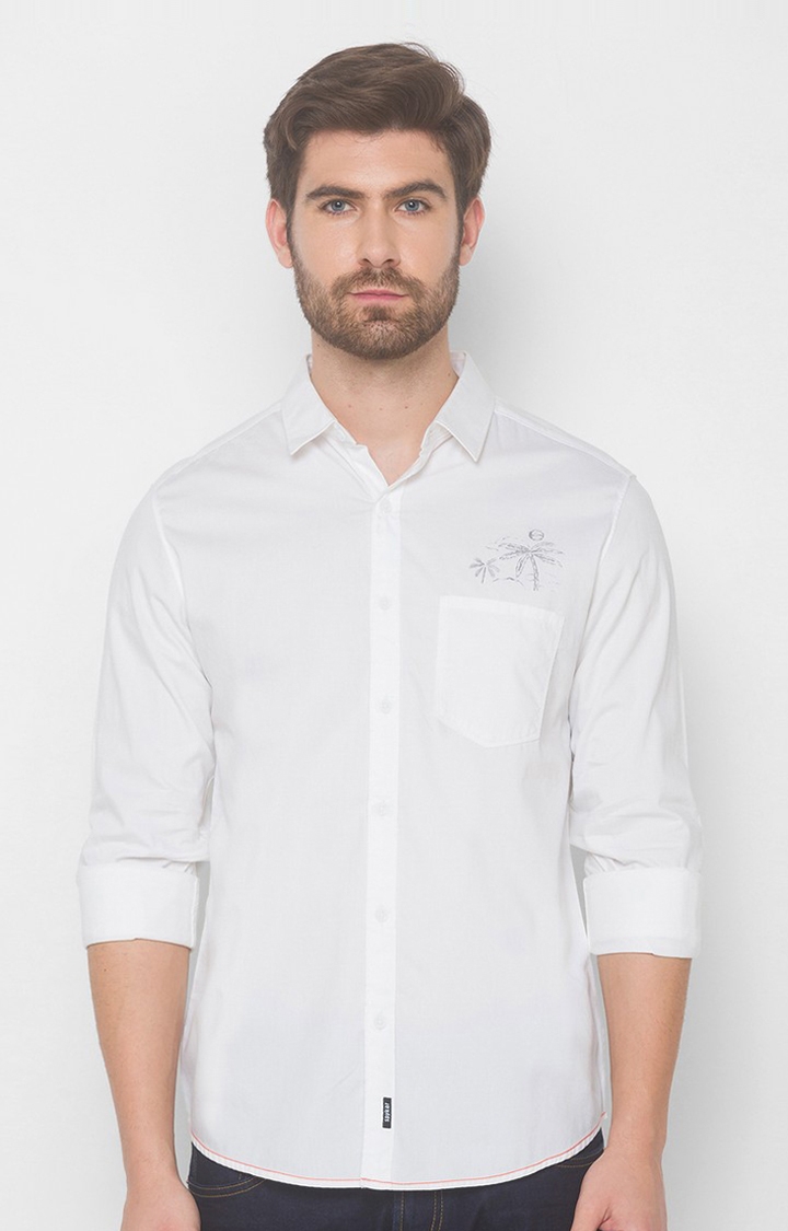 Spykar | Spykar White Cotton Shirts (Slim)