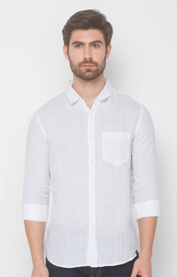 Spykar | Spykar White Cotton Slim Fit Shirts For Men