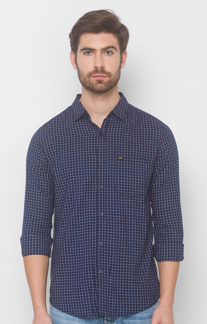 spykar | Spykar Blue Cotton Slim Fit Shirts For Men 0