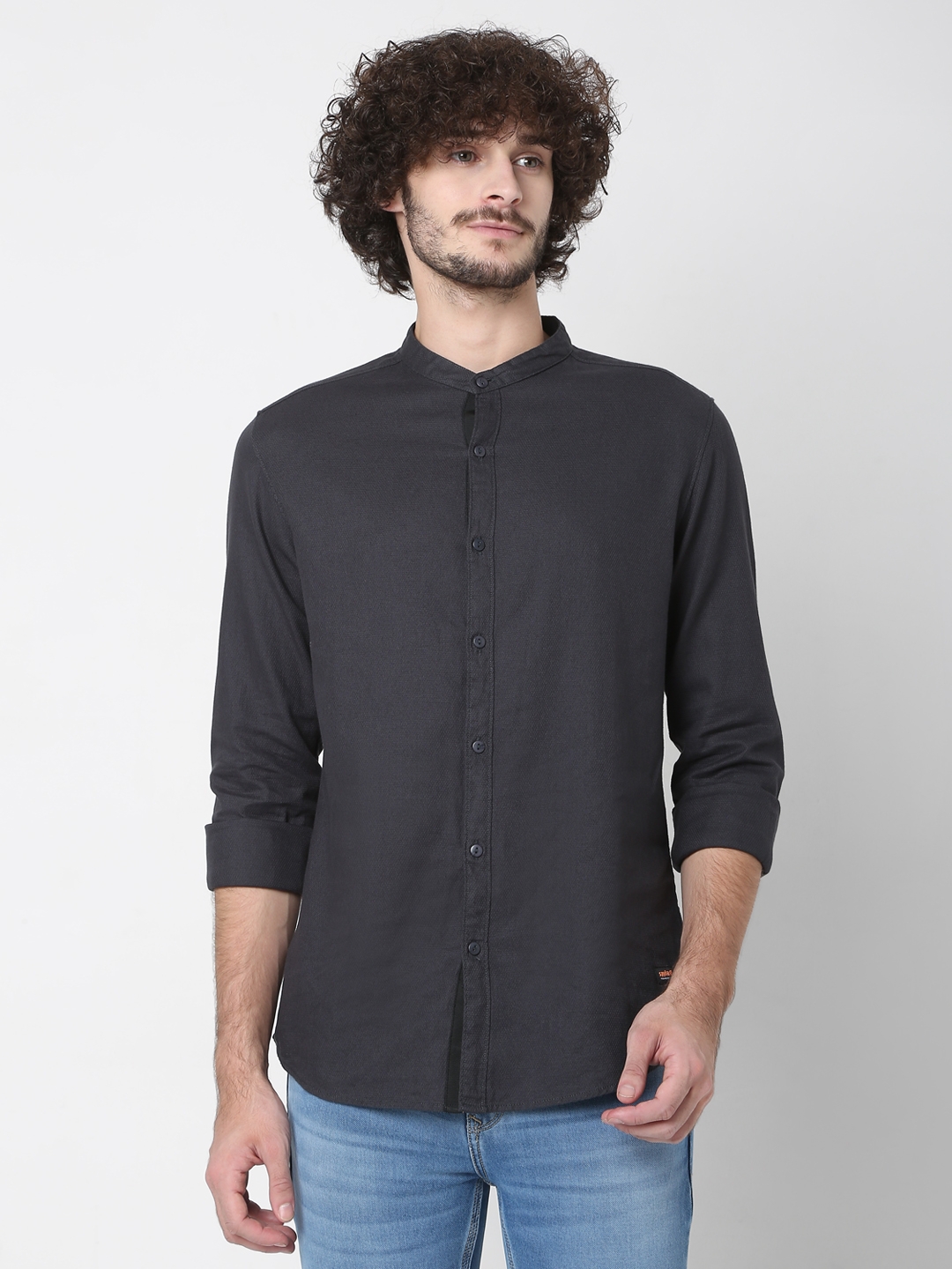 Spykar | Spykar Black Cotton Slim Fit Shirts for Men