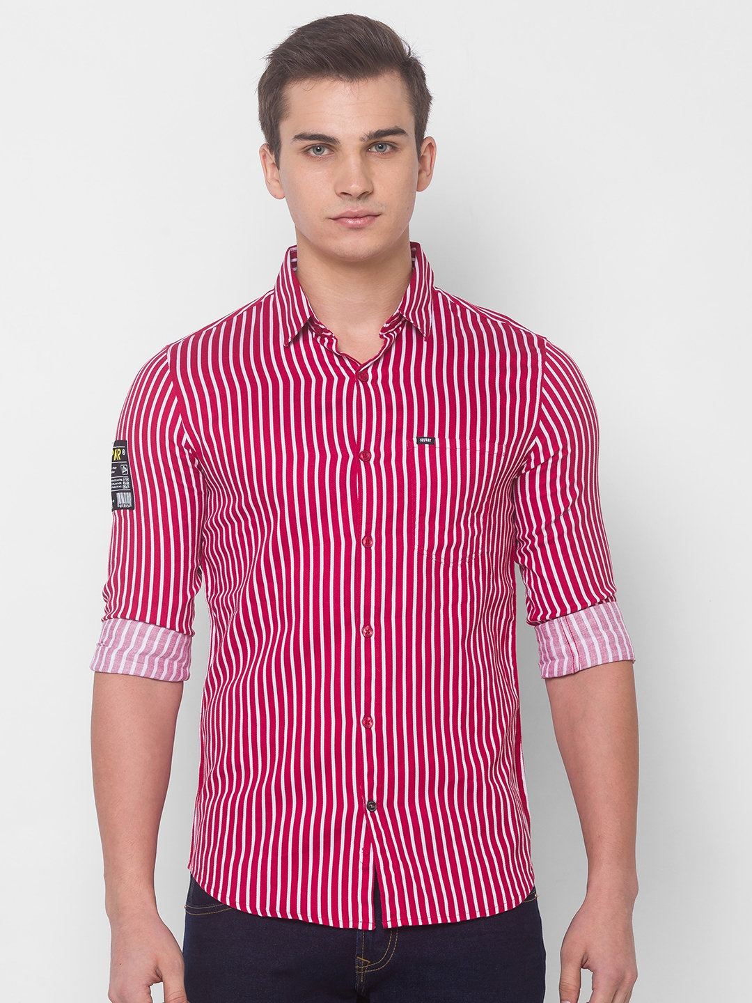 Spykar | Spykar Deep Red Cotton Shirts (Slim)