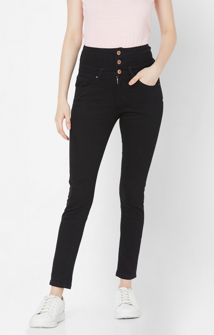 Women's Black Lycra Solid Slim Jeans