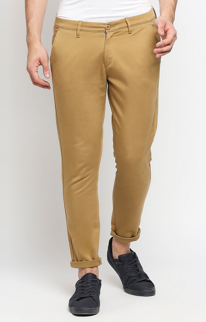 Spykar | Spykar Yellow Satin Slim Fit Trousers For Men