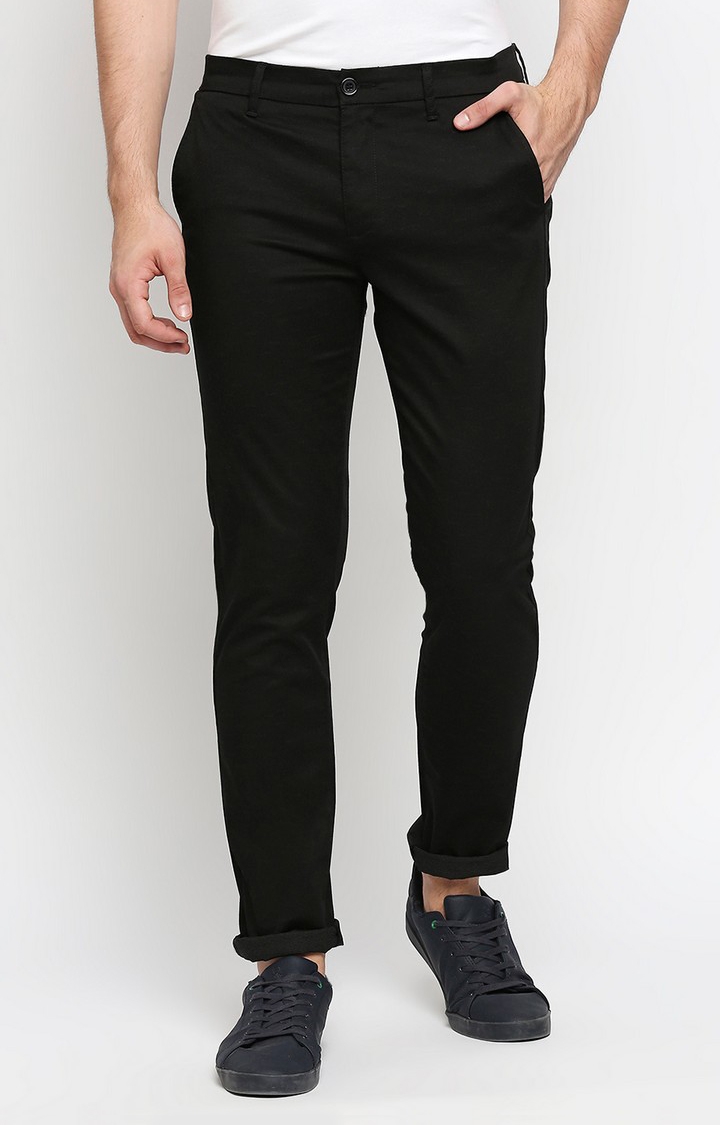spykar | Men's Black Cotton Solid Trousers