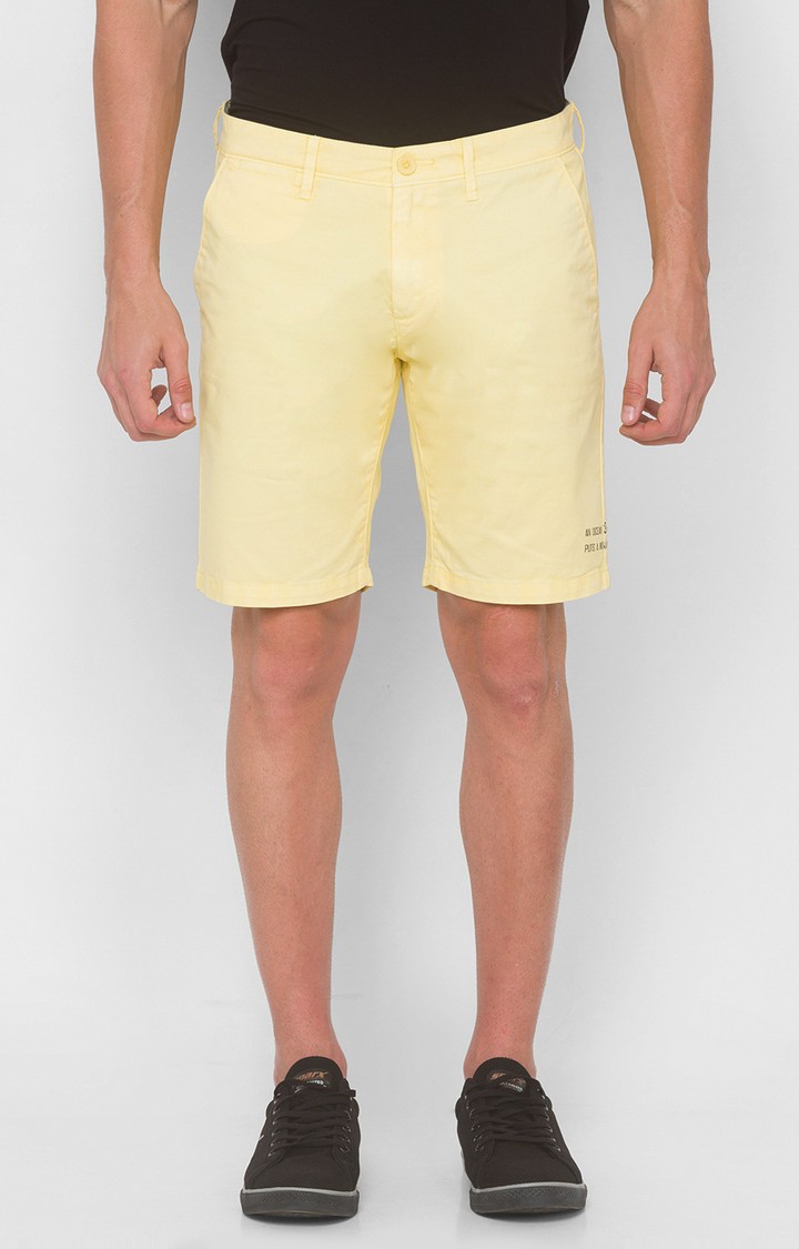 Men's Yellow Cotton Solid Shorts