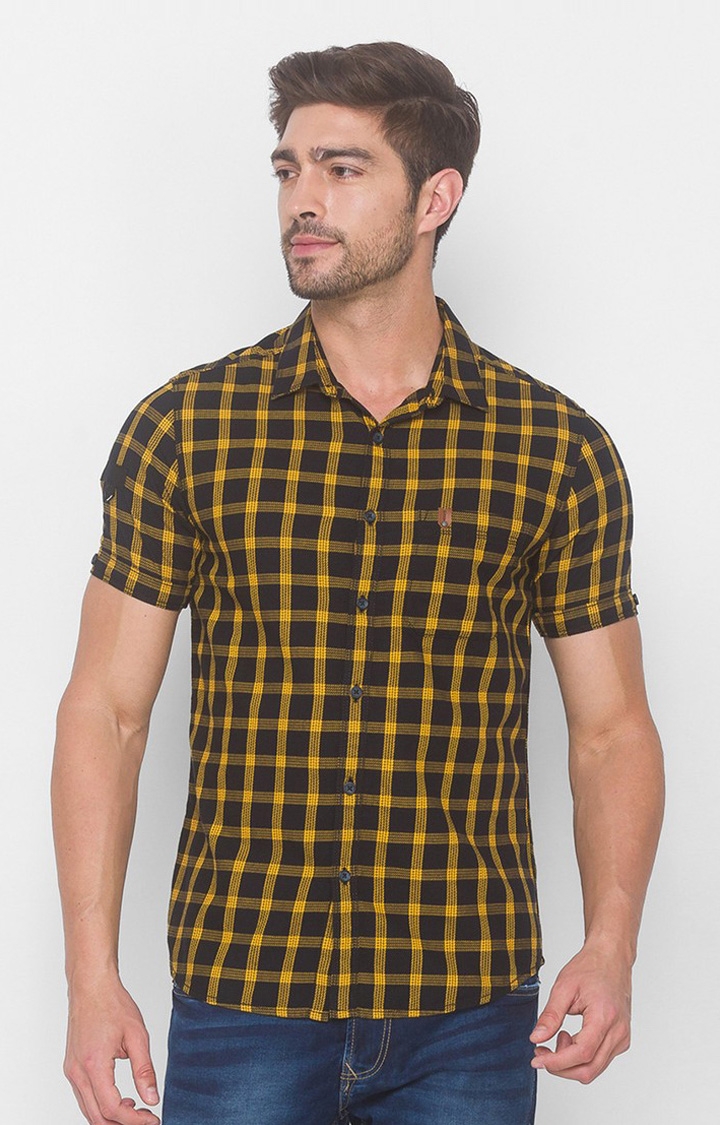 Spykar | Spykar Sunset Yellow Cotton Shirts (Slim)