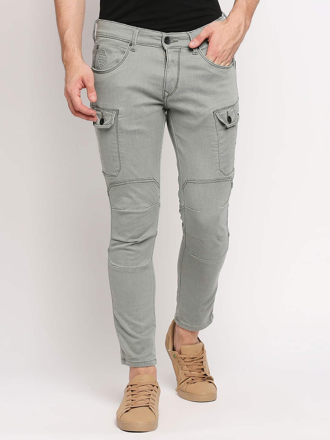 Spykar | Spykar Greenish Grey Solid Slim Mid-Rise Jeans (Kano)