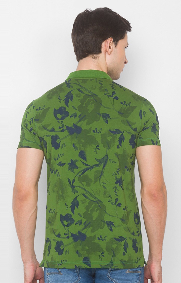 Spykar Cactus Green Blended Polo T-Shirts (Slim)