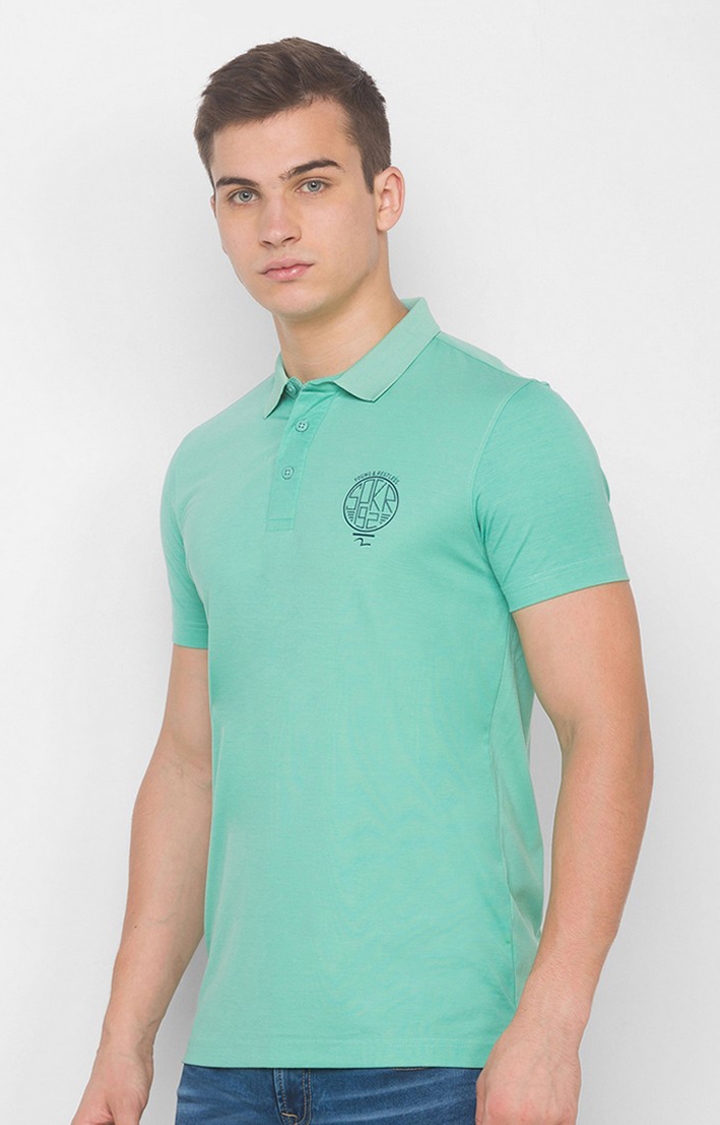 Spykar Green Blended Polo T-Shirts (Slim)