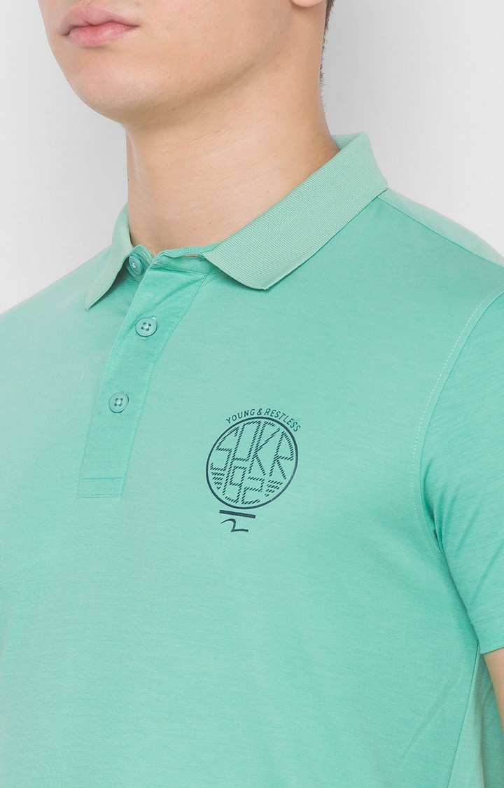 Spykar Green Blended Polo T-Shirts (Slim)