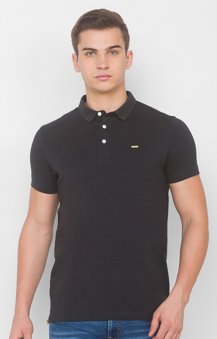 spykar | Spykar Grey Cotton Slim Fit Polo T-Shirt For Men