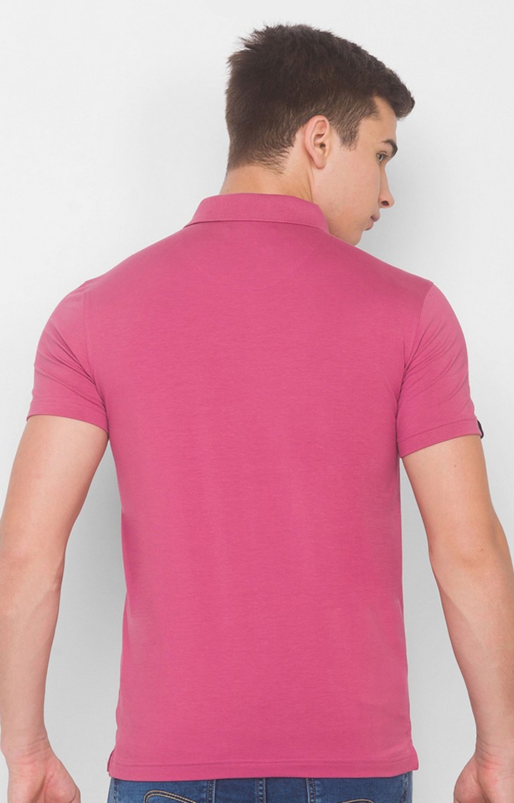 Spykar Mauve Red Blended Polo T-Shirts
