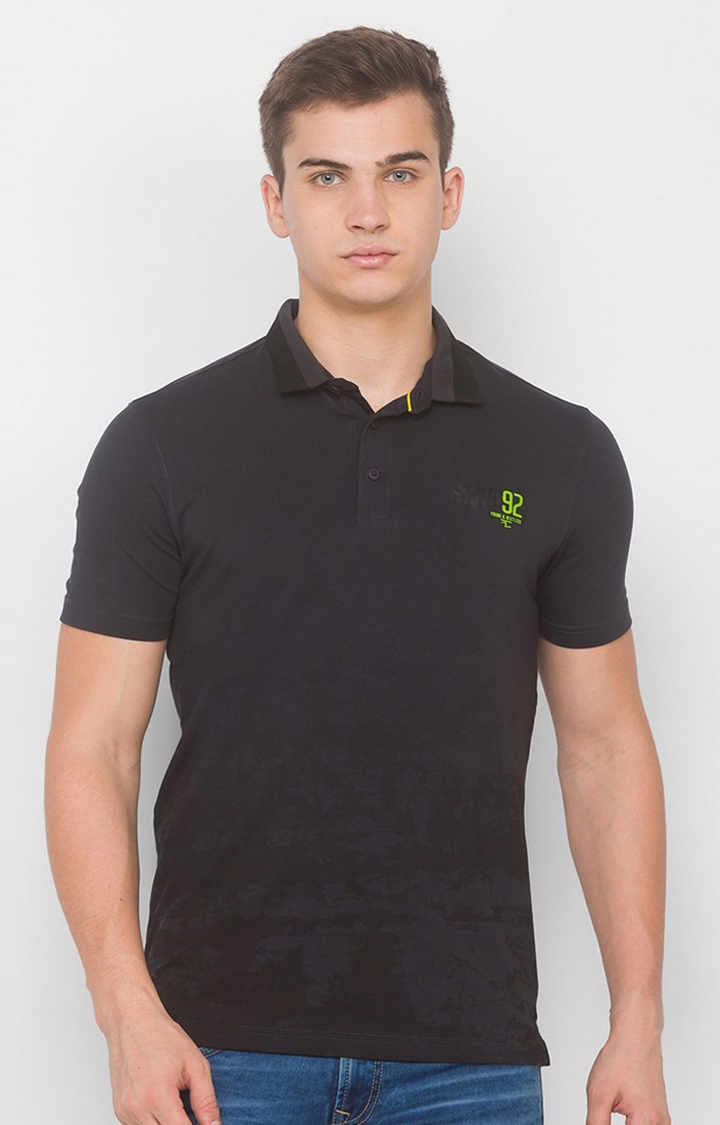 spykar | Spykar Grey Cotton Slim Fit Polo T-Shirt For Men