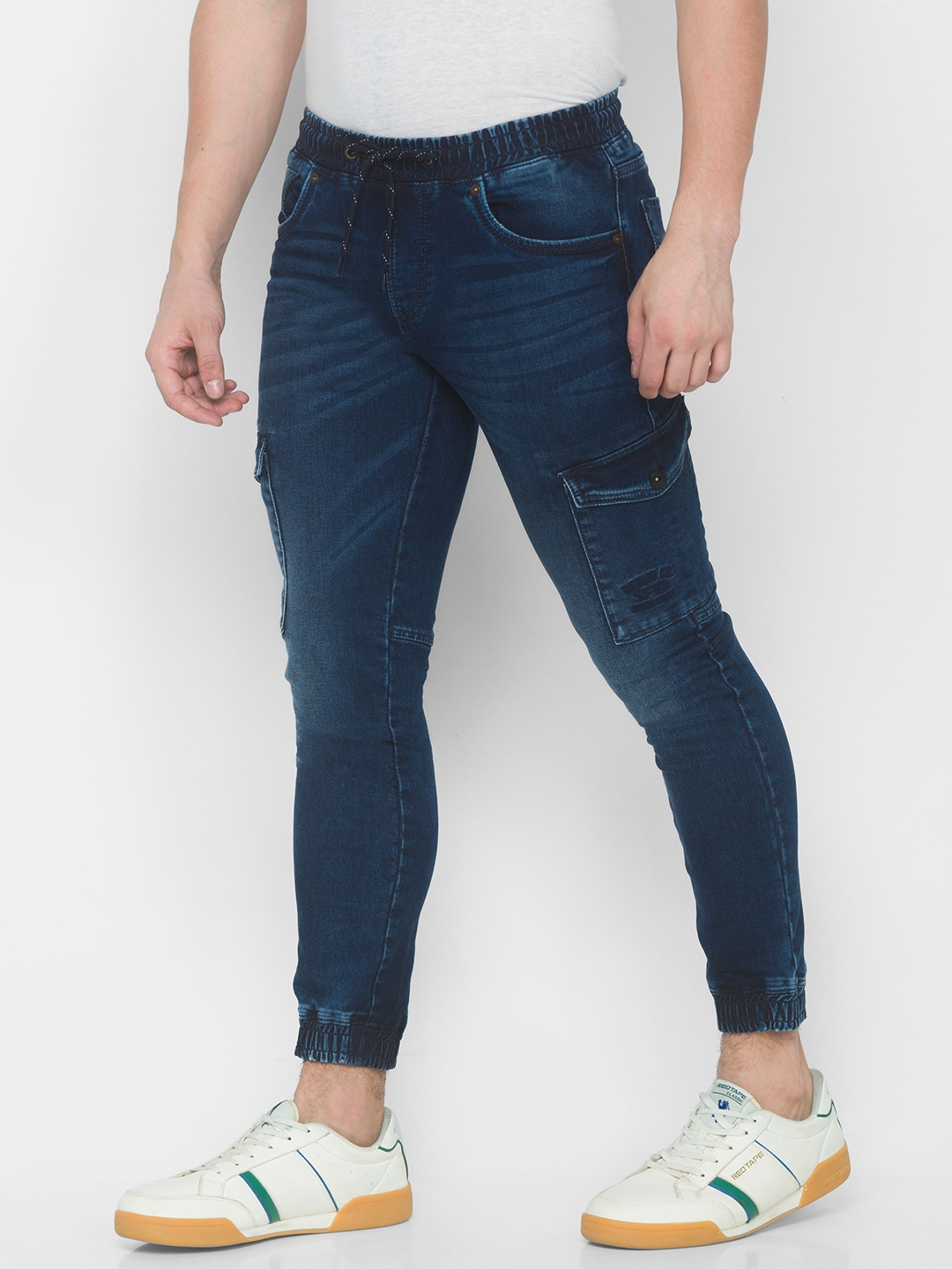Spykar Dark Blue Solid Slim High-Rise Joggers Jeans