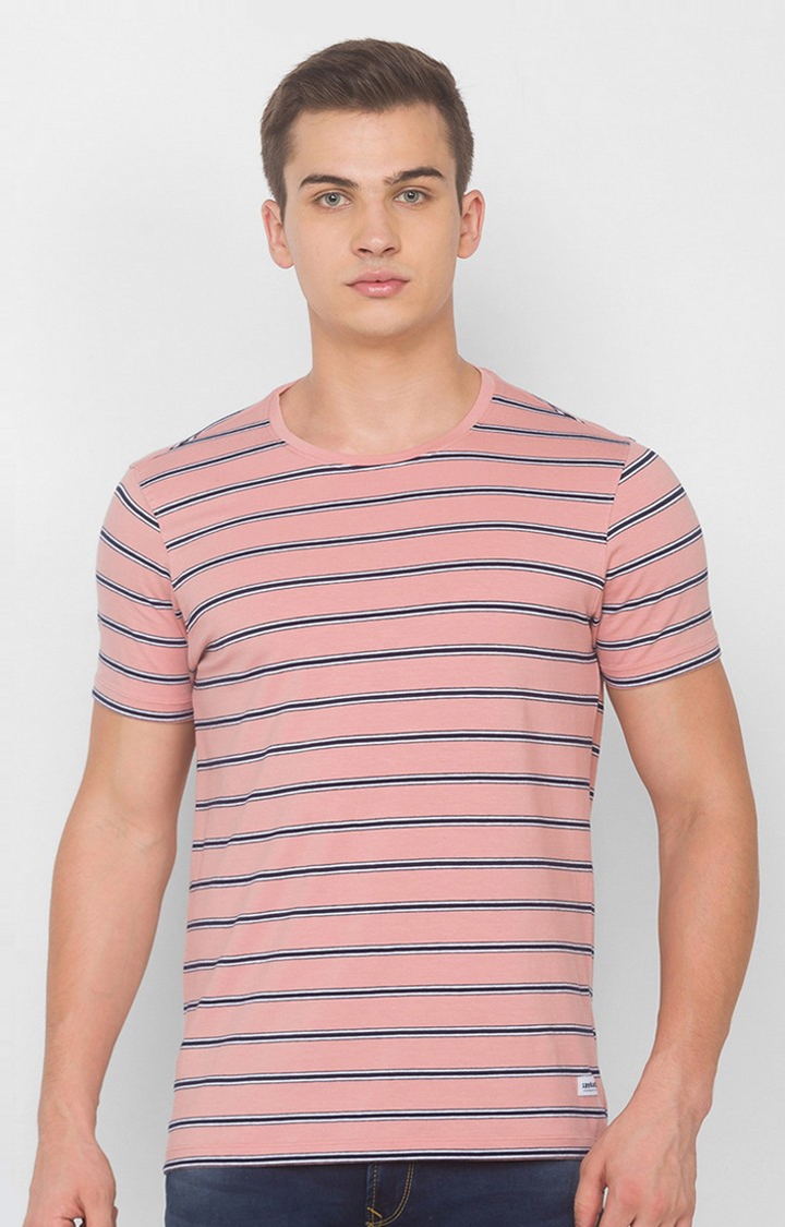 Spykar Pink Cotton Slim Fit T-Shirt For Men