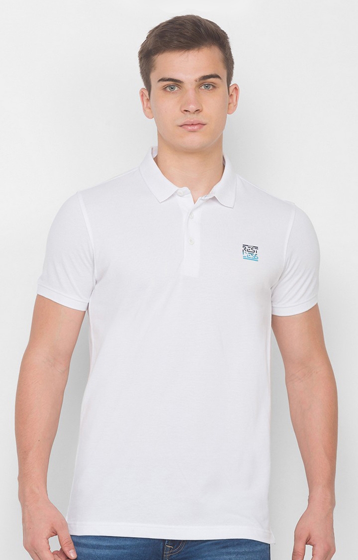 Spykar White Cotton Polo T-Shirts 