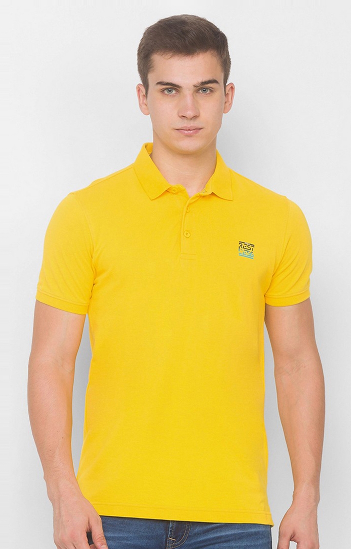 Spykar Gold Yellow Cotton T-Shirts (Slim)