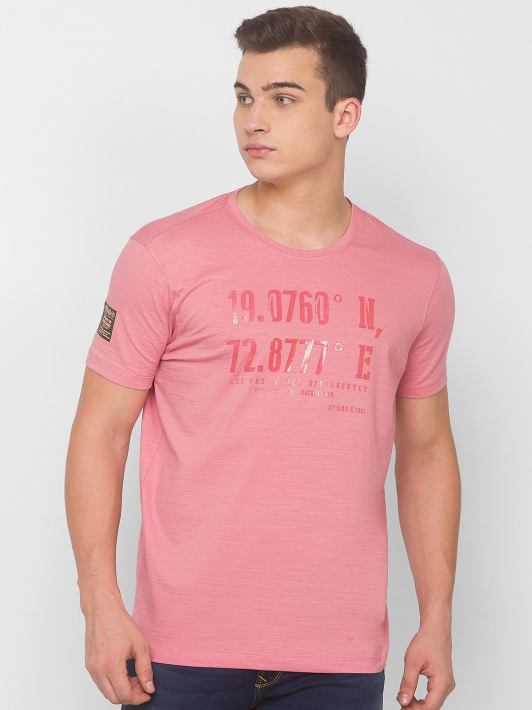 SPYKAR | Spykar Dusty Pink Blended T-Shirts (Slim)