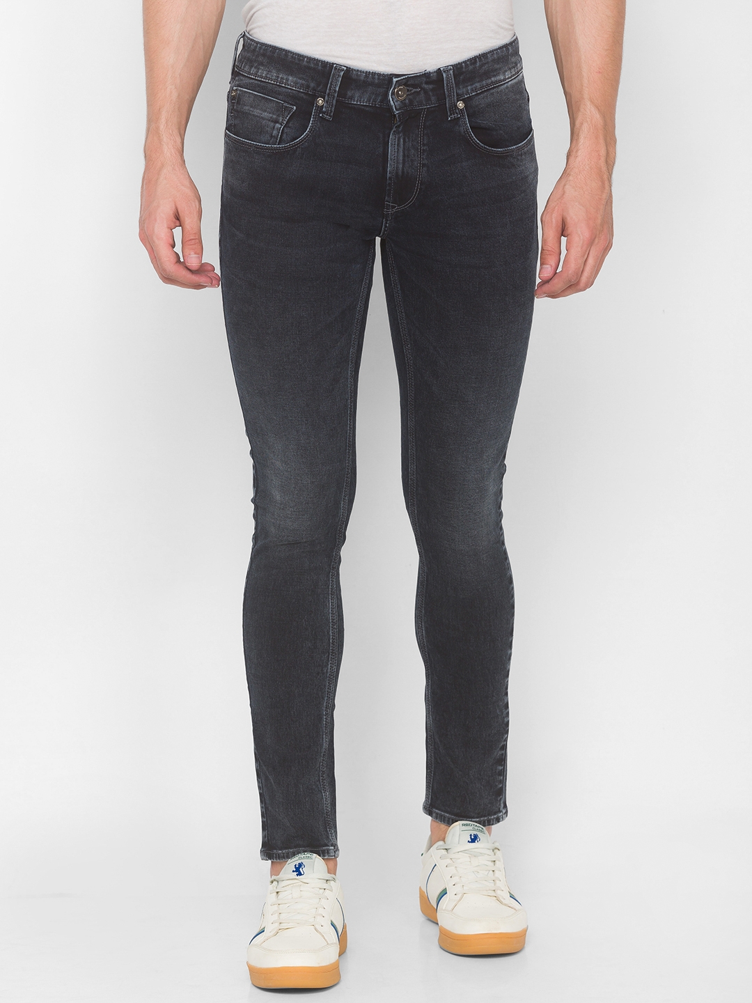 Spykar | Spykar Black Cotton Super Skinny Fit Tapered Ankle length Jeans For Men